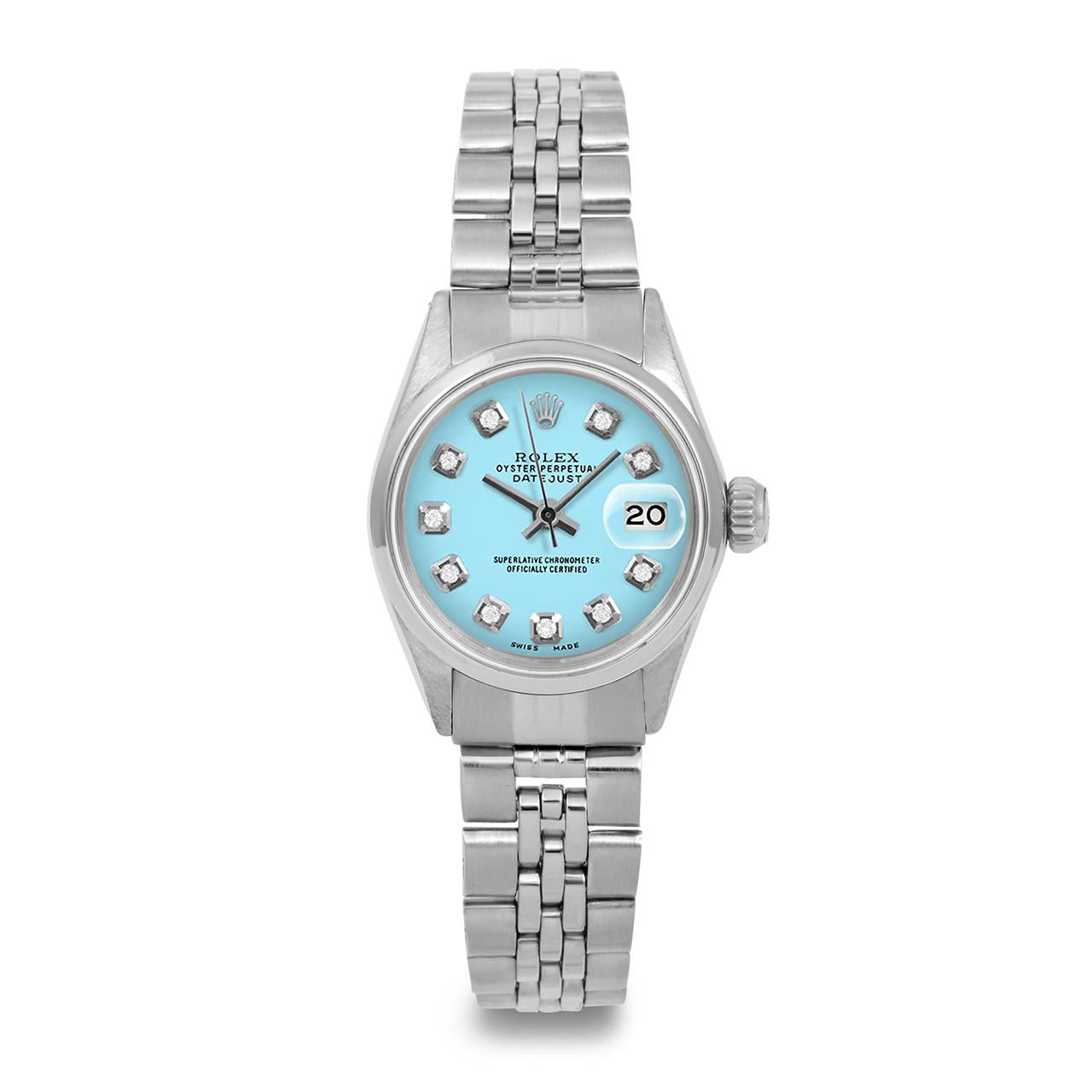Bead Rolex Ladies Ss Datejust Turquoise Diamond Dial Smooth Bezel Jubilee Band Watch