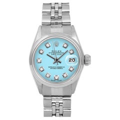 Vintage Rolex Ladies Ss Datejust Turquoise Diamond Dial Smooth Bezel Jubilee Band Watch