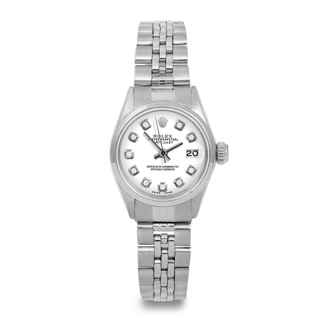 Bead Rolex Ladies Ss Datejust White Diamond Dial Smooth Bezel Jubilee Band Watch For Sale