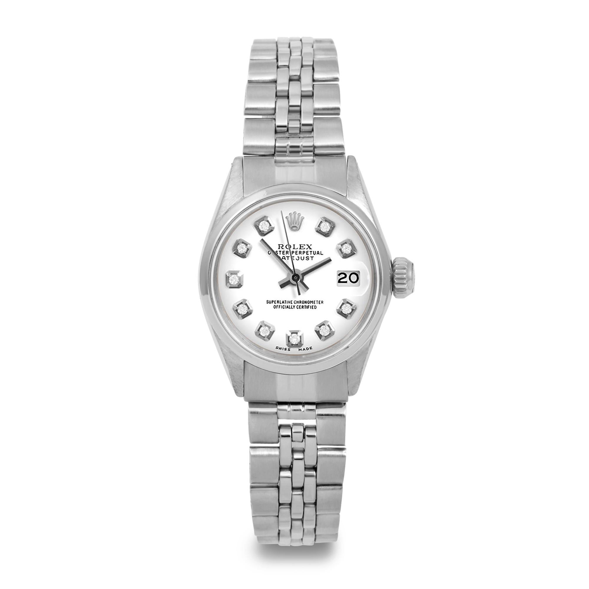 Bead Rolex Ladies SS Datejust White Diamond Dial Smooth Bezel Jubilee Band Watch For Sale