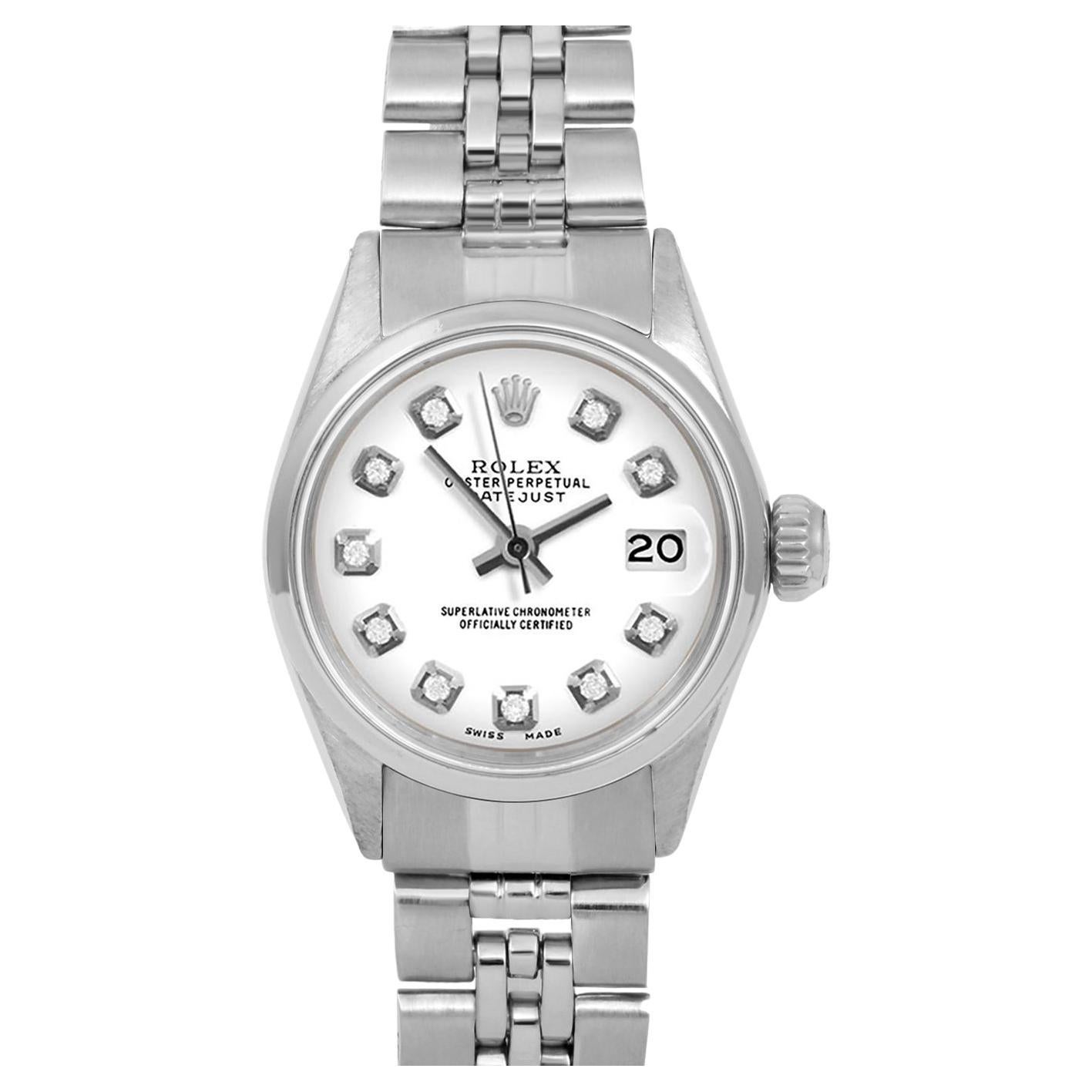 Rolex Ladies Ss Datejust White Diamond Dial Smooth Bezel Jubilee Band Watch For Sale