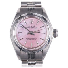 Rolex Ladies Stainless Steel Oyster Perpetual Custom Dial Wristwatch Model 6718