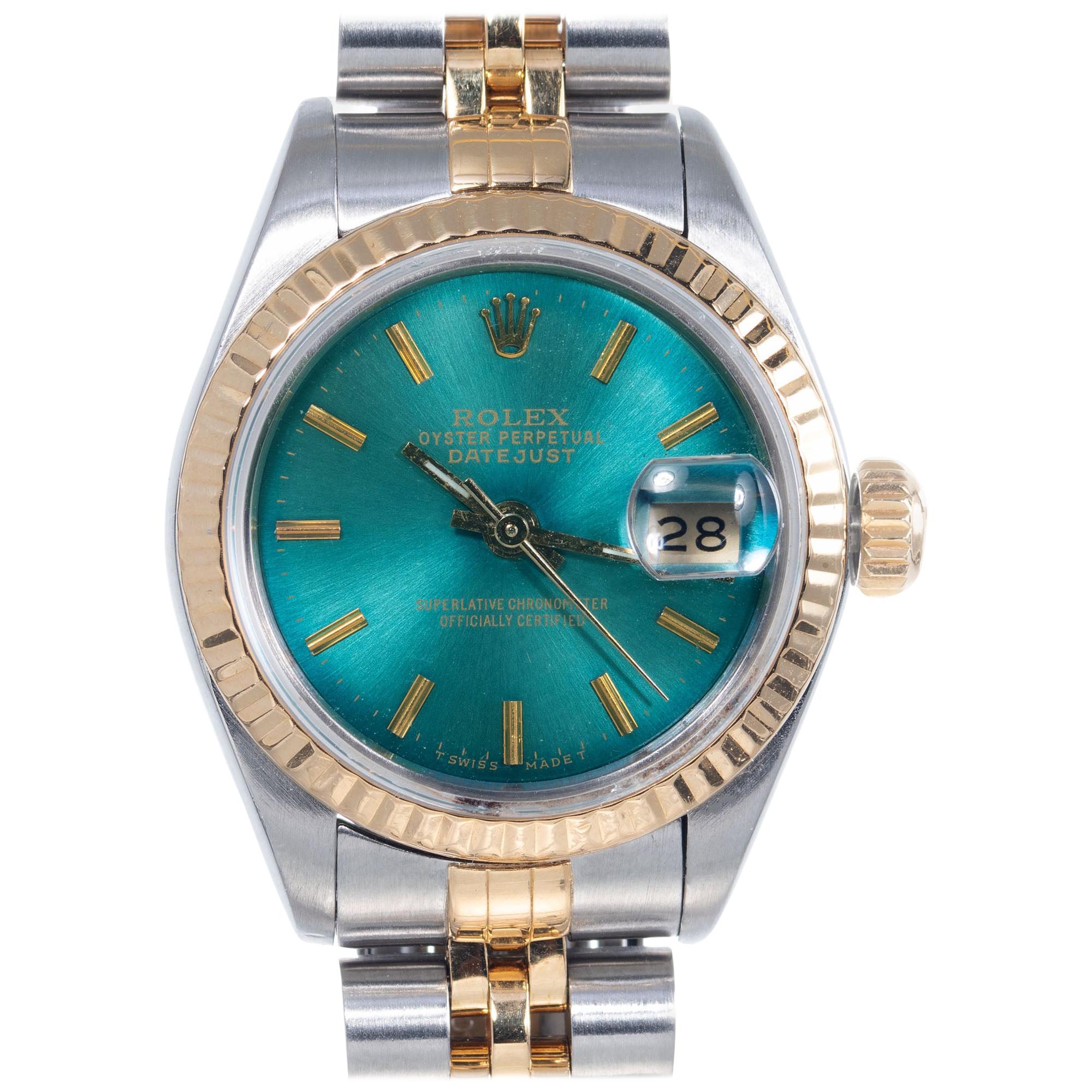 Rolex Ladies Steel Gold Datejust Custom-Colored Dial Wristwatch