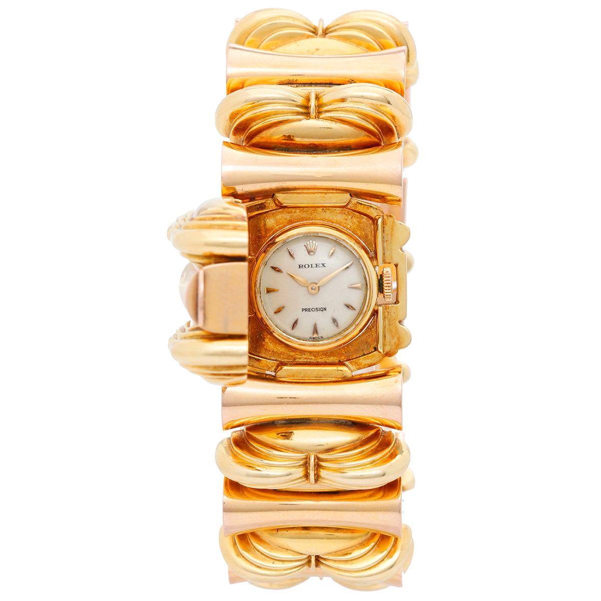 Rolex Ladies Tri-Color Gold Precision Manual Wind Bracelet Wristwatch, circa 1950