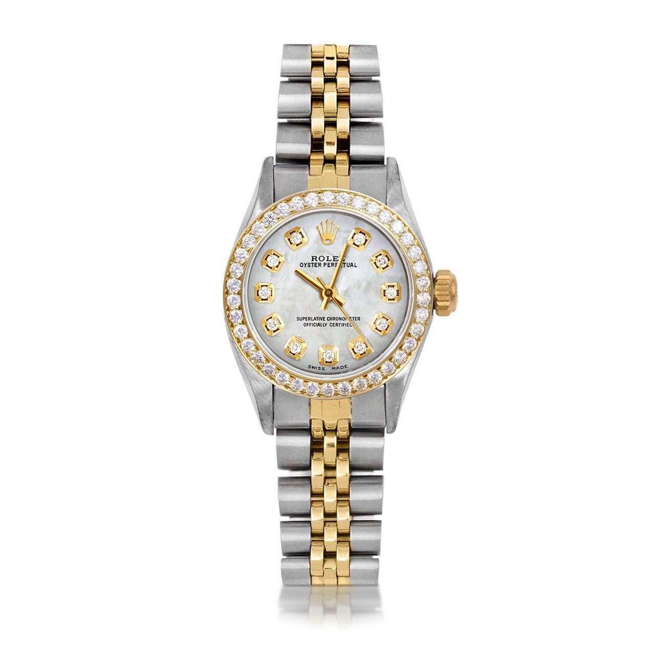 Bead Rolex Ladies TT Oyster Perpetual MOP Diamond Dial Diamond Bezel Jubilee Watch For Sale