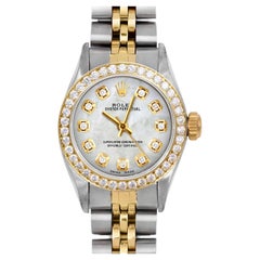 Rolex Ladies TT Oyster Perpetual MOP Diamond Dial Diamond Bezel Jubilee Watch