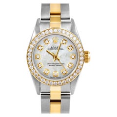 Used Rolex Ladies TT Oyster Perpetual MOP Diamond Dial Diamond Bezel Oyster Watch