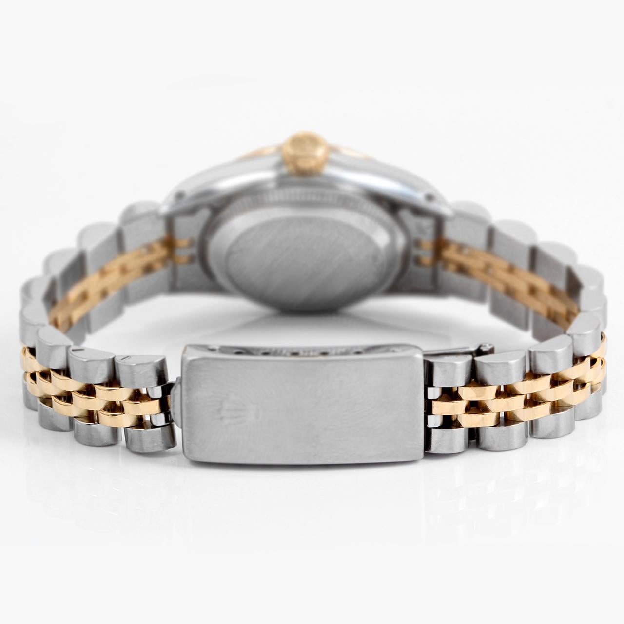 Rolex Ladies TT Oyster Perpetual MOP Diamond Dial Fluted Bezel Jubilee Watch In Good Condition For Sale In San Fernando, CA