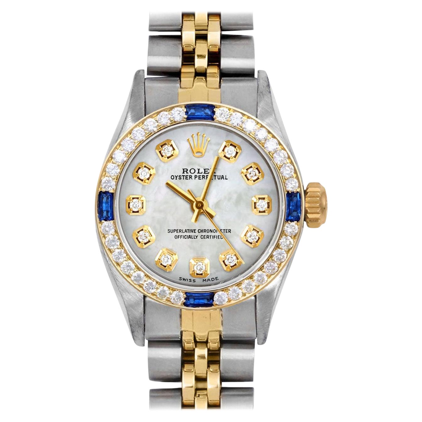 Rolex Damen TT Oyster Perpetual MOP Diamant-Zifferblatt Saphir-Diamant-Lünette-Uhr