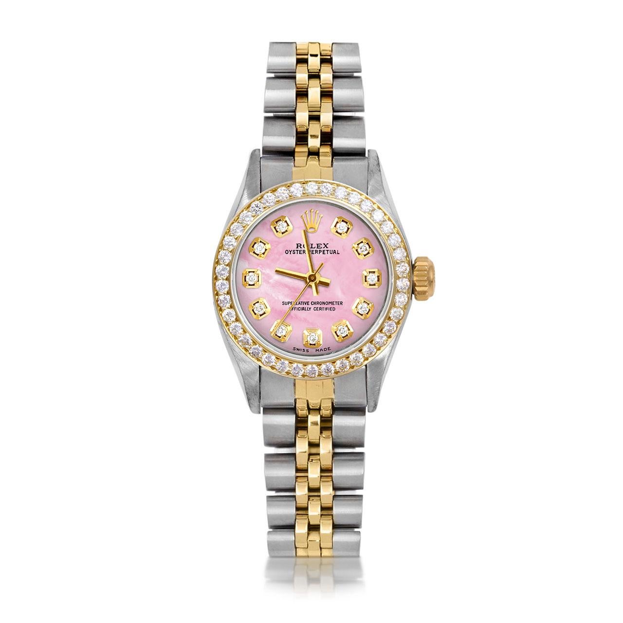 Perle Rolex Montre Oyster Perpetual TT rose avec cadran en diamants et lunette en diamants, pour femmes