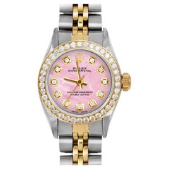 Rolex Montre Oyster Perpetual TT rose avec cadran en diamants et lunette en diamants, pour femmes