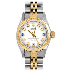 Rolex Ladies TT Oyster Perpetual White Sapphire Diamond Dial Jubilee Band Watch
