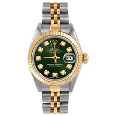 Rolex Donna Due Toni Datejust Quadrante Verde Diamante Lunetta Scanalata Orologio Jubilee