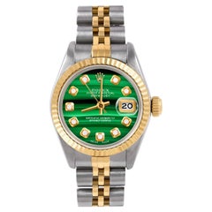 Rolex Señoras Dos Tonos Datejust Malaquita Esfera Diamante Bisel Acanalado Reloj Jubilee