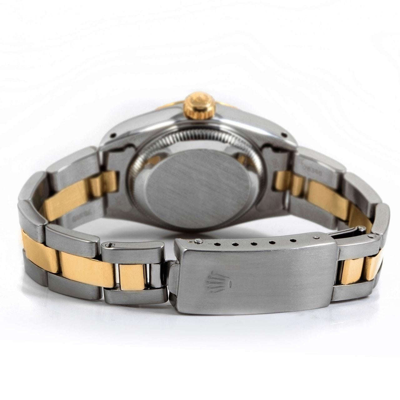 Perle Rolex Montre-bracelet Oyster Datejust bicolore à lunette cannelée et cadran en diamants, pour femmes en vente