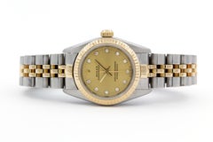 Rolex Ladies Two Tone Oyster Perpetual 76193 Automatic Champagne Diamond Dial