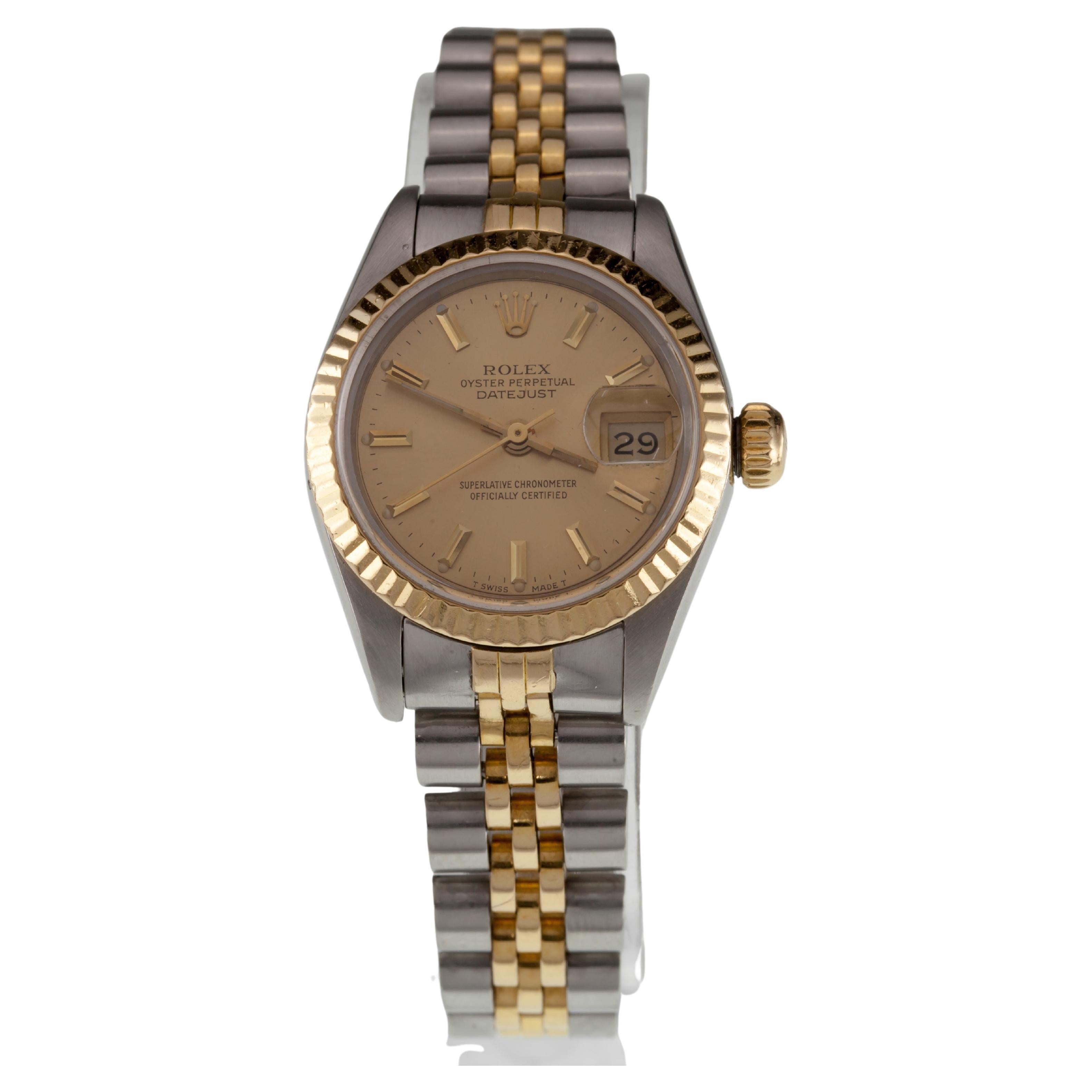 Rolex Ladies Two Tone Stainless Steel & 18k Yellow Gold Datejust OPD 69173 For Sale