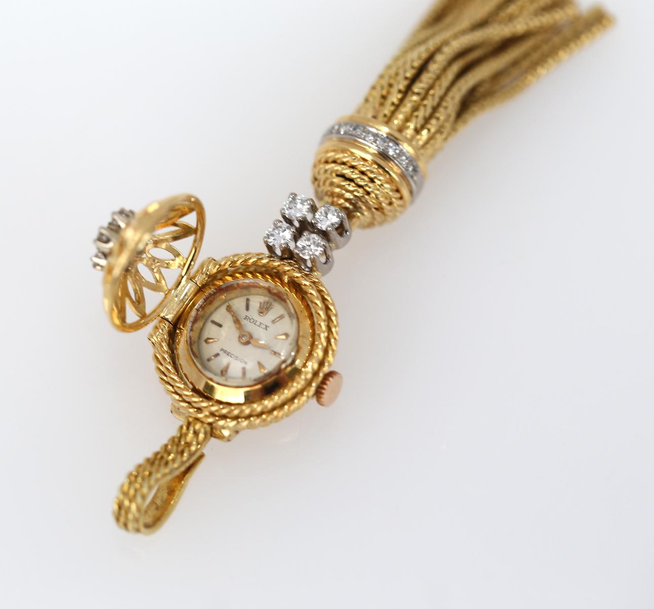 Rolex Ladies Watch 18 K Gold Diamonds Signed, 1955 In Good Condition In Herzelia, Tel Aviv