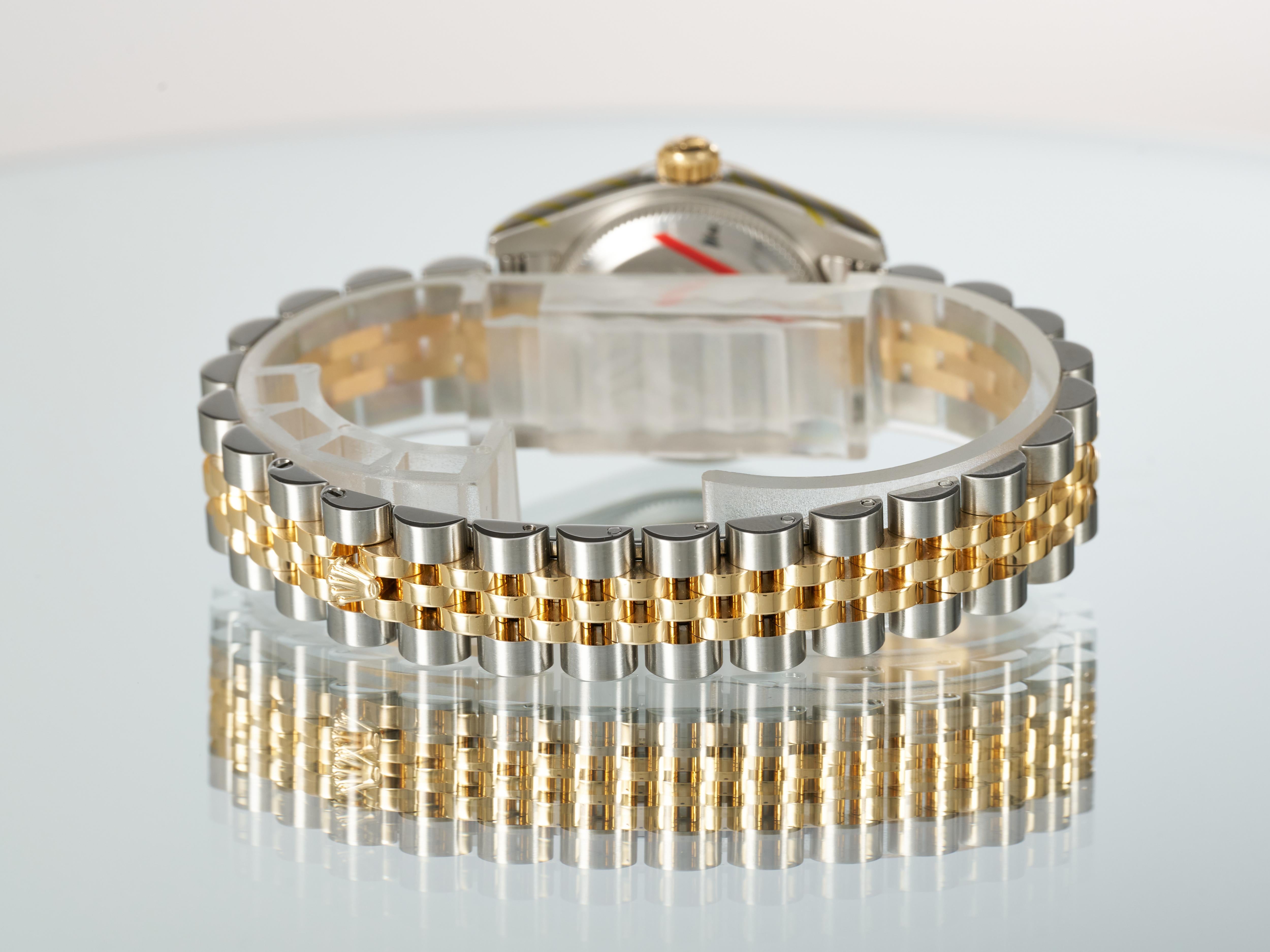 Rolex Damenuhr Datejust 26mm geriffelte Goldstahl blaues Diamant-Zifferblatt FS 179173 im Angebot 2