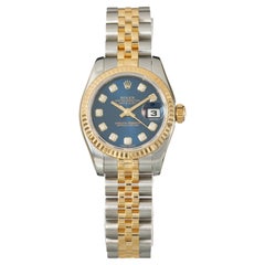 Rolex Reloj de Señora Datejust 26mm Acanalado Oro Acero Esfera Azul Diamante FS 179173