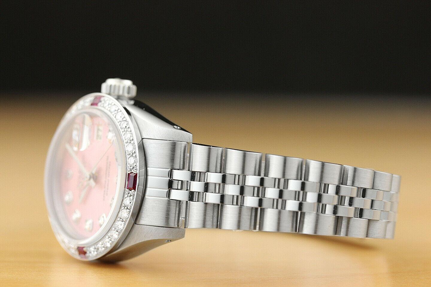 Rolex Ladies Watch Datjust Ruby Diamond 18 Karat White Gold In Excellent Condition For Sale In Barnsley, GB