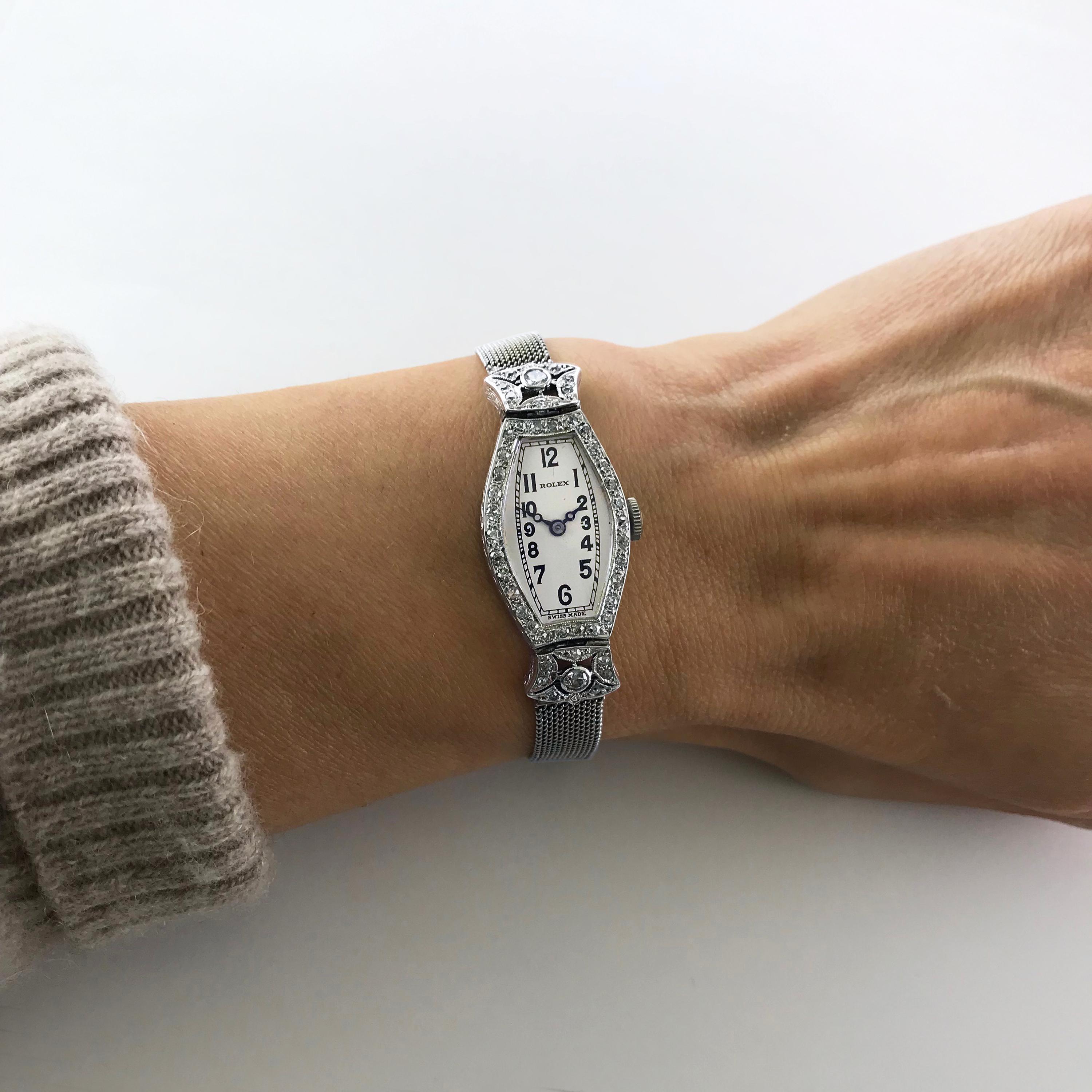 Rolex Ladies White Gold Diamond Chronometer Art Deco Wristwatch, 1926 4