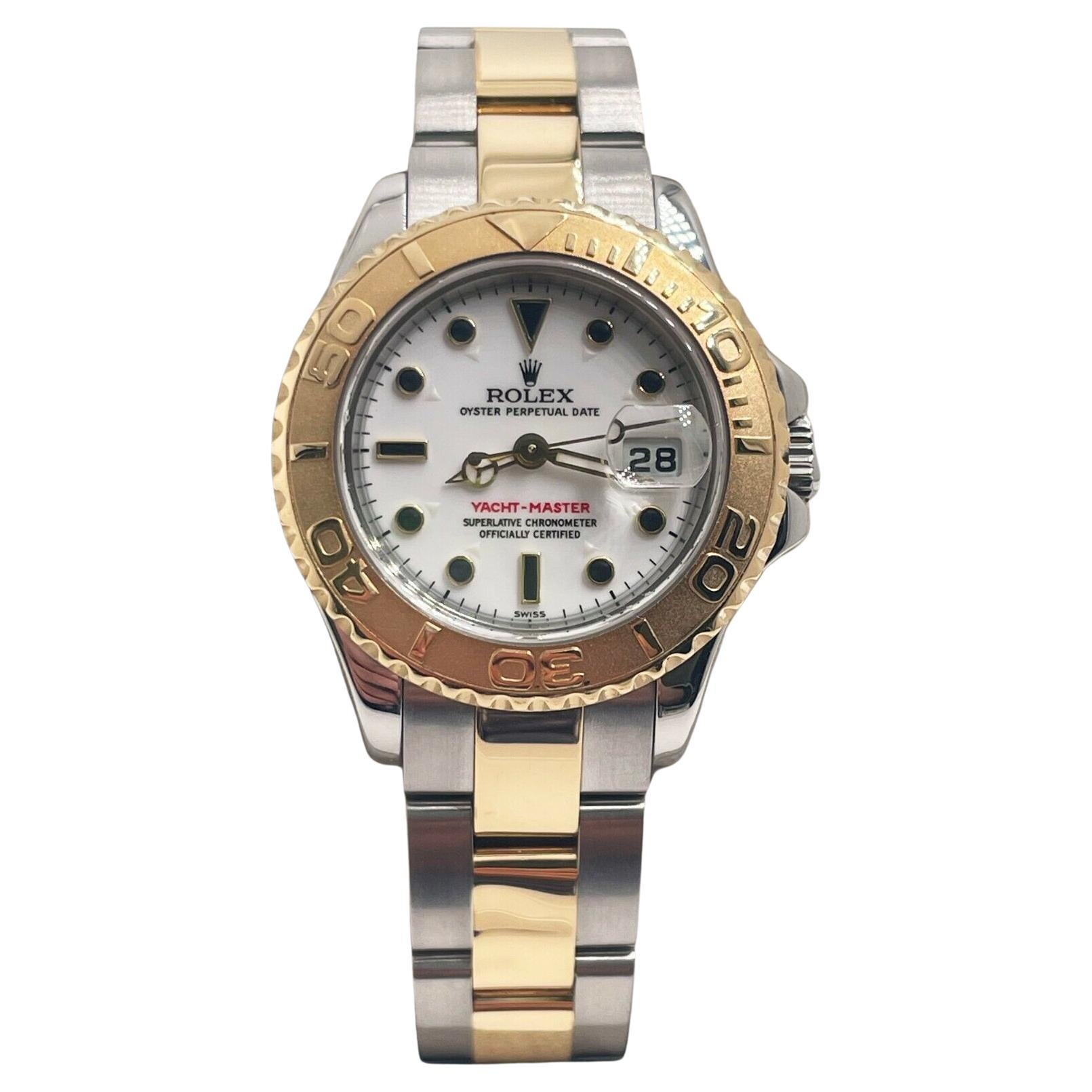 Rolex Ladies Yacht Master 169623 White Dial 18K Yellow Gold Steel Box Paper