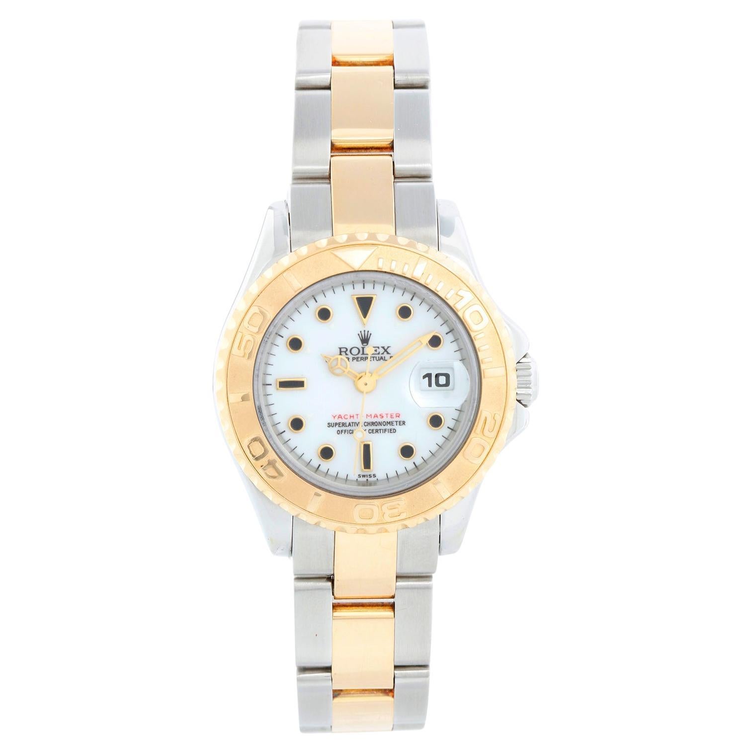 Rolex Damen Yacht-Master 2-farbige Uhr mit weißem Zifferblatt 69623 im Angebot