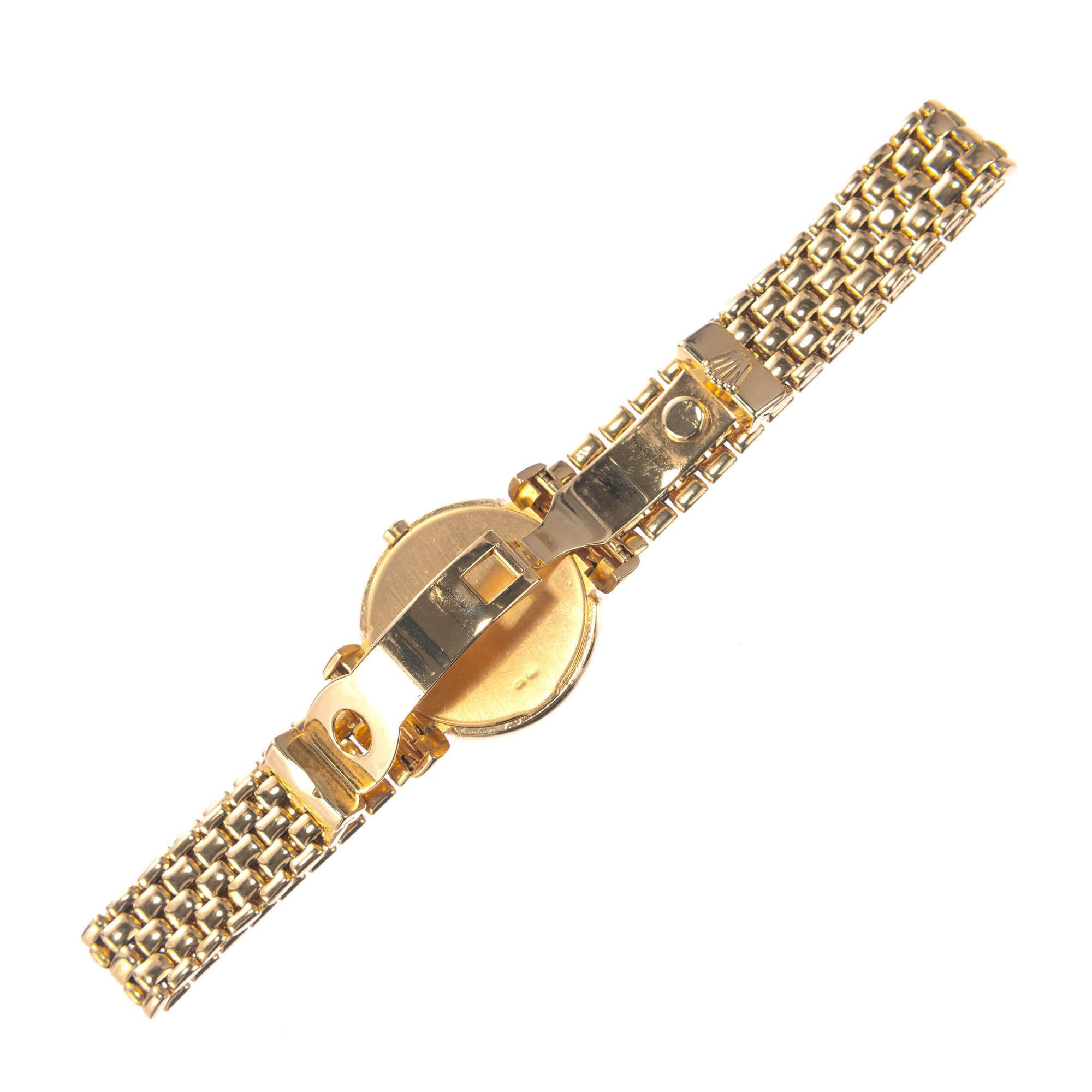 Rolex Cellini Cellissima quartz ladies wristwatch. Solid 18k yellow gold case and band full length at 7 5/8 Inches. 

Length: 27mm
Width: 26mm
Band Width at Case: 14mm
Case Thickness: 6mm
Band: 18k Yellow Gold 
Crystal: sapphire 
Dial:  champagne