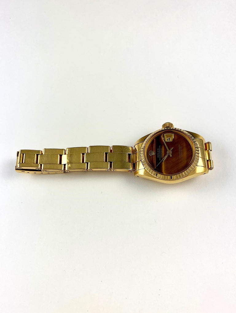Rolex Ladies Yellow Gold Datejust Tiger's Eye Dial Datejust Automatic Wristwatch In Good Condition For Sale In New York, NY
