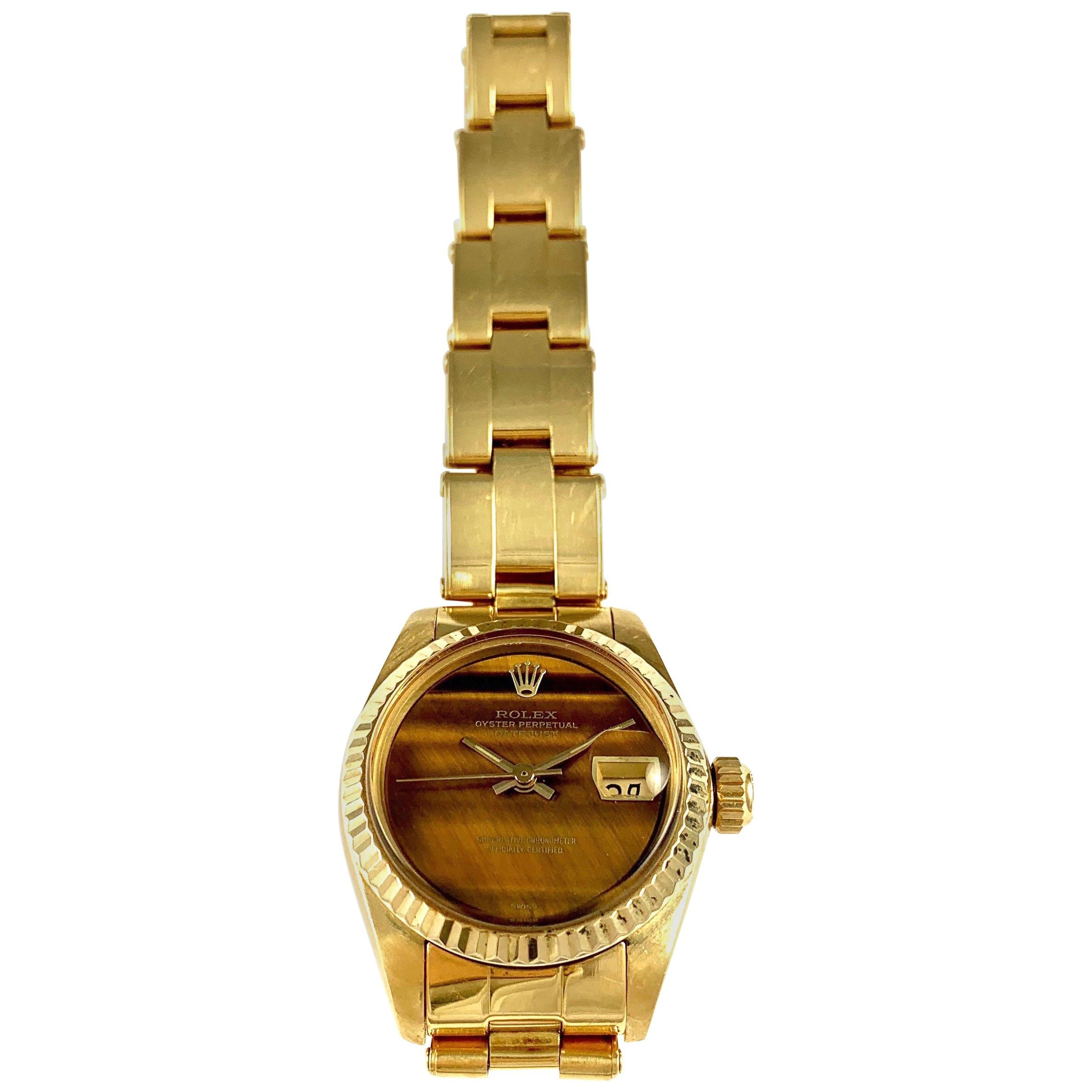 Rolex Ladies Yellow Gold Datejust Tiger's Eye Dial Datejust Automatic Wristwatch For Sale