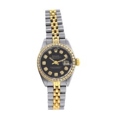 Rolex Ladies yellow gold Diamond Black Dial Datejust Wristwatch Ref 69173