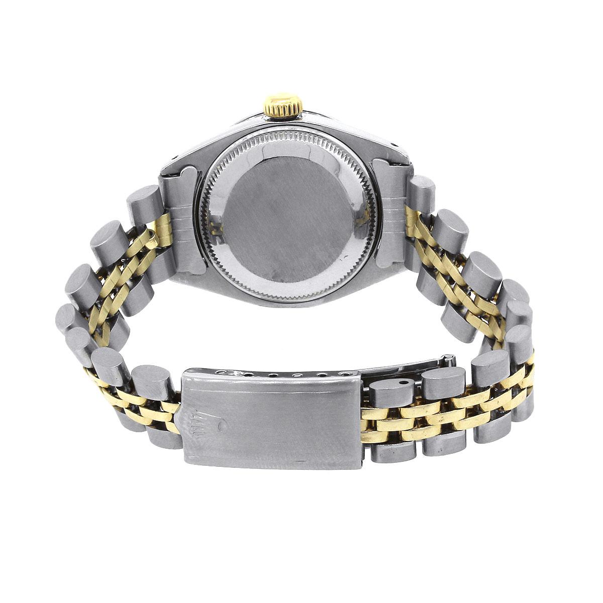 Rolex Ladies yellow gold Diamond Black Dial Datejust Wristwatch Ref 69173  In Good Condition In Boca Raton, FL