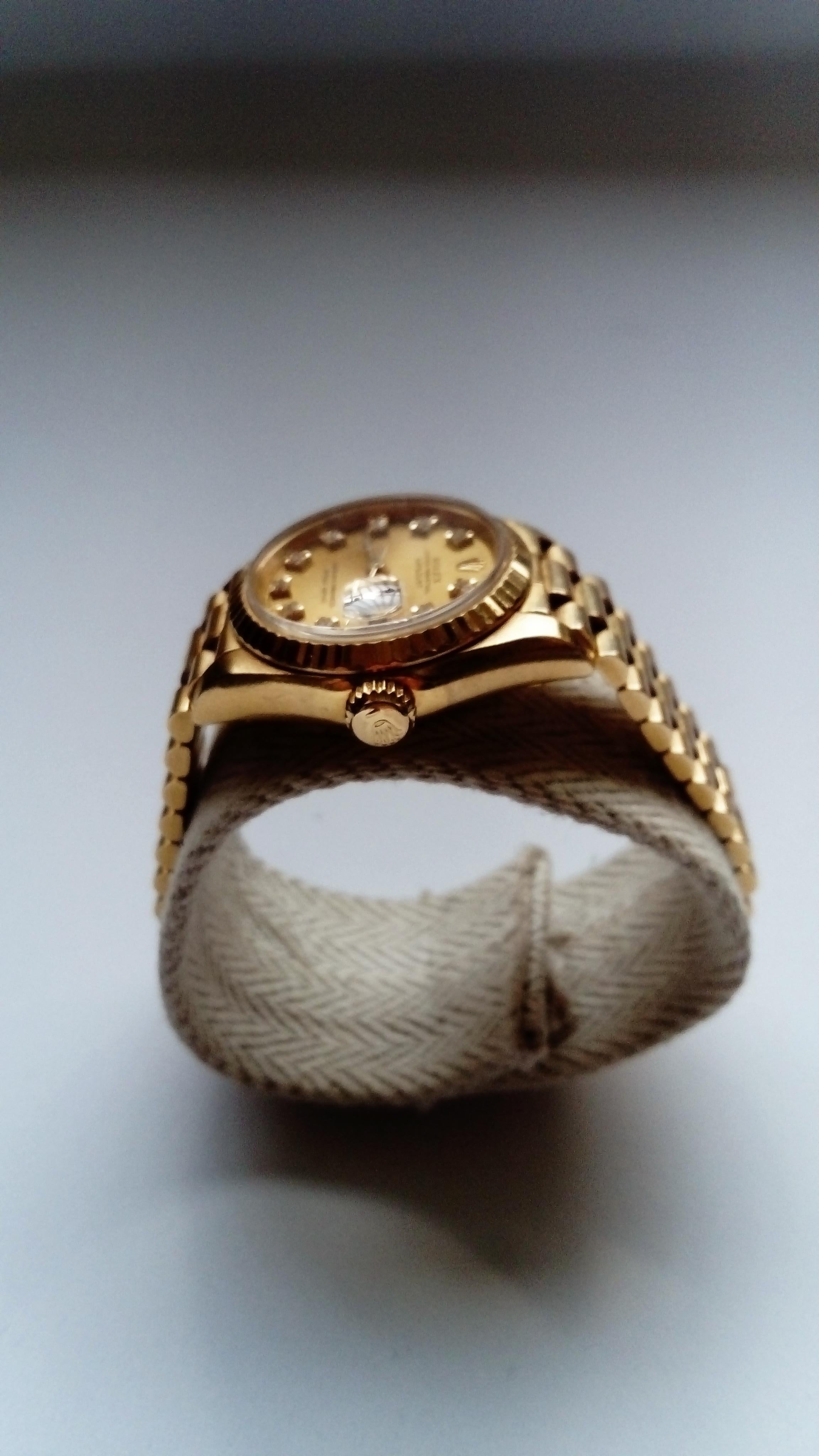 Women's Rolex Ladies Yellow Gold Diamond Datejust Oyster Perpetual Wristwatch, 1991