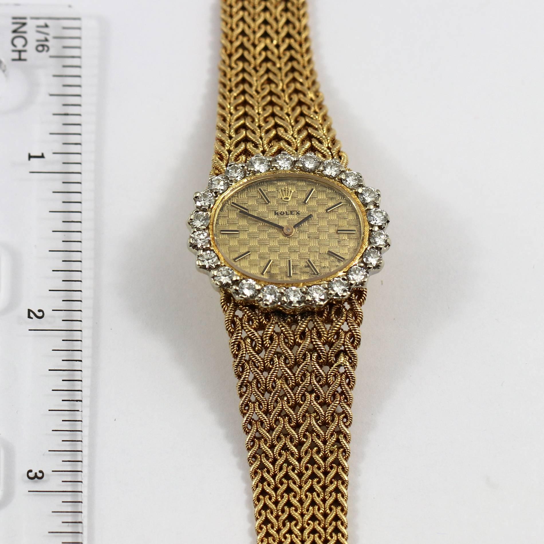 Women's Rolex Ladies Yellow Gold Diamond Mid Century Bracelet Manual Wristwatch