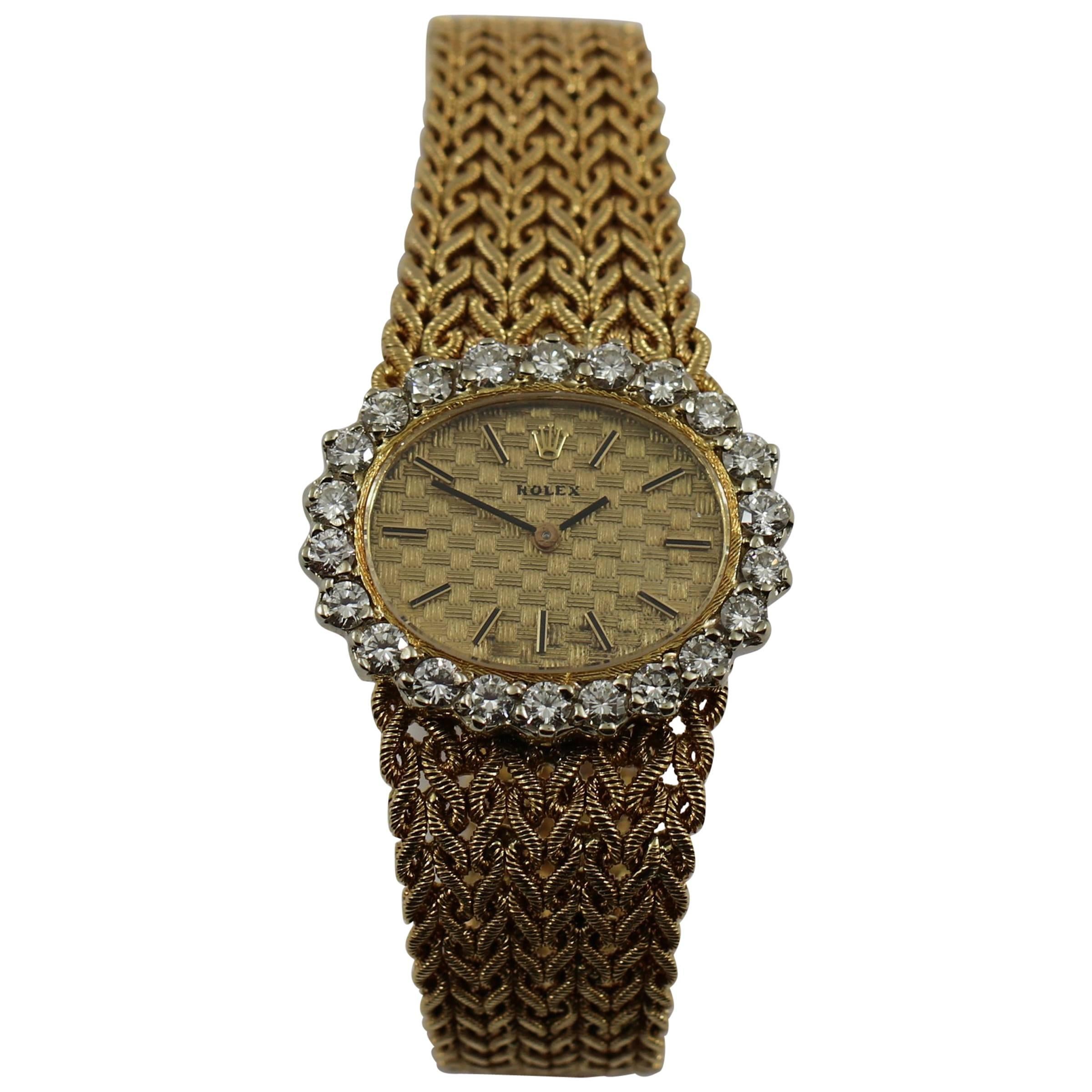 Rolex Ladies Yellow Gold Diamond Mid Century Bracelet Manual Wristwatch at  1stDibs