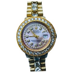 Used Rolex Ladies Yellow Gold Diamond Oyster Perpetual Datejust Automatic Wristwatch