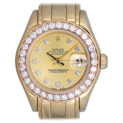 Rolex Ladies Yellow Gold Diamond Pearlmaster Champagne Dial Automatic Wristwatch