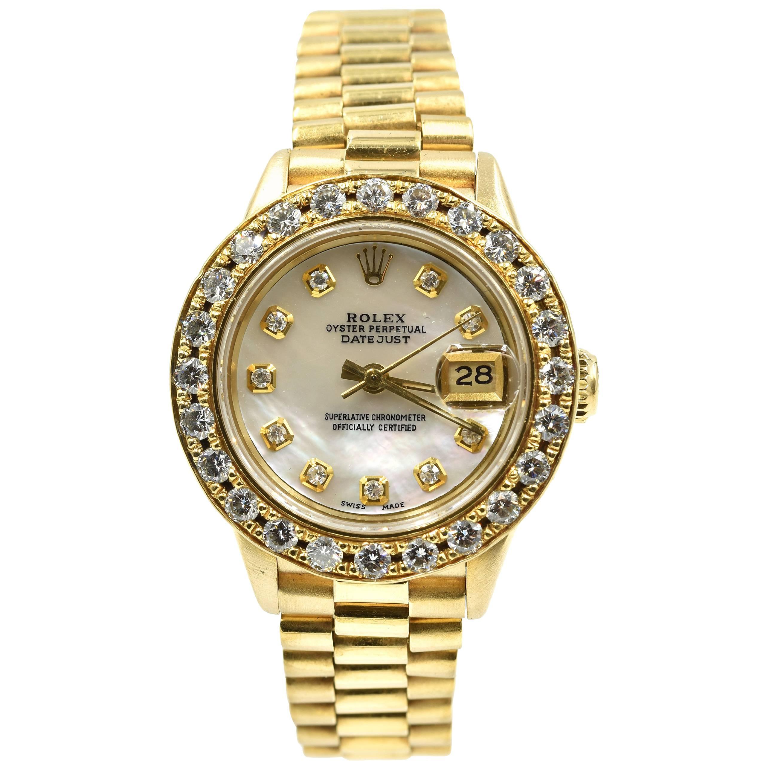 Rolex Ladies Yellow Gold Diamond President Automatic Wristwatch Ref 69178