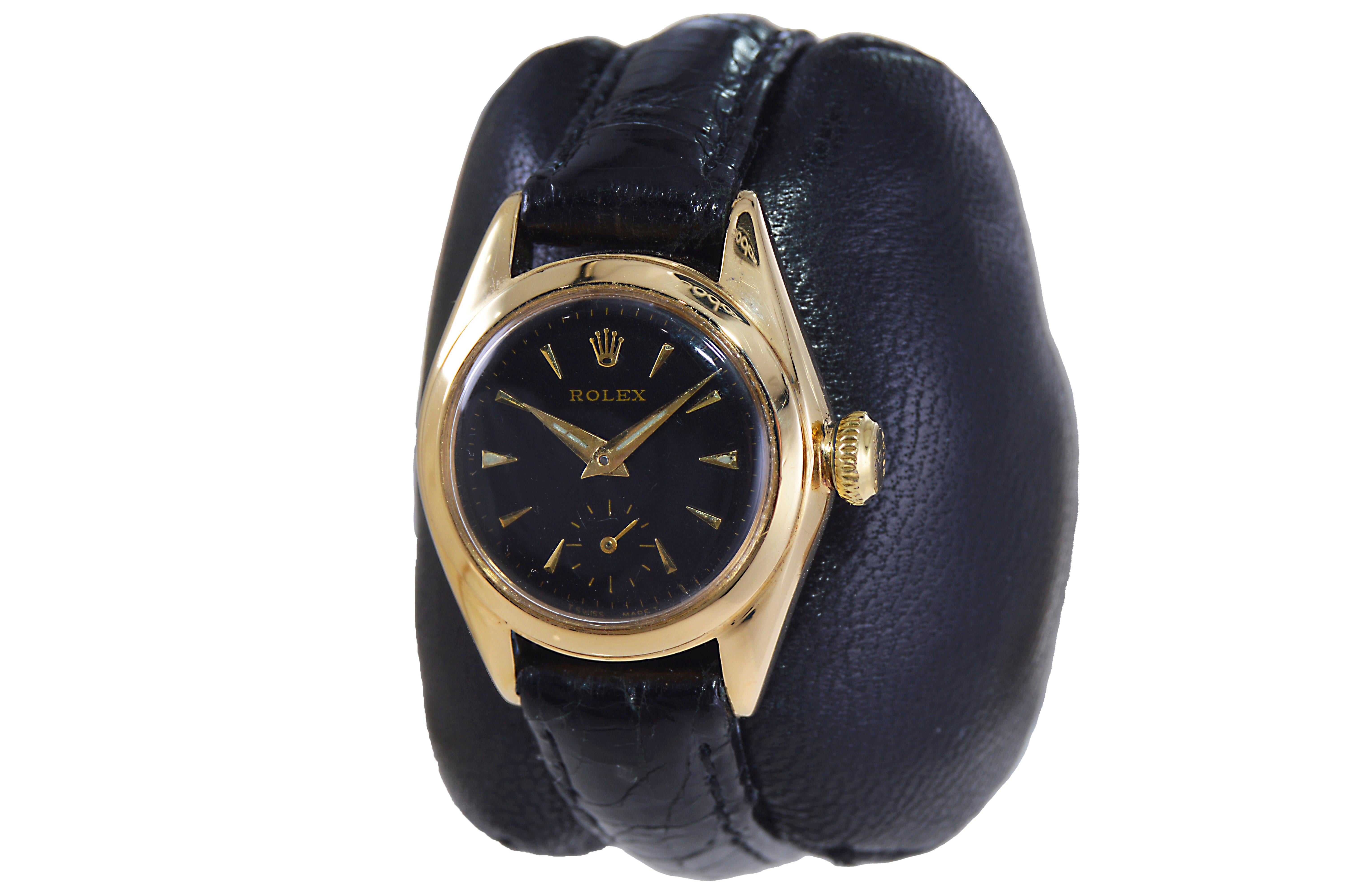 Art Deco Rolex Ladies Yellow Gold Early Perpetual Winding 'Bubble Back' Watch, circa 1949 For Sale