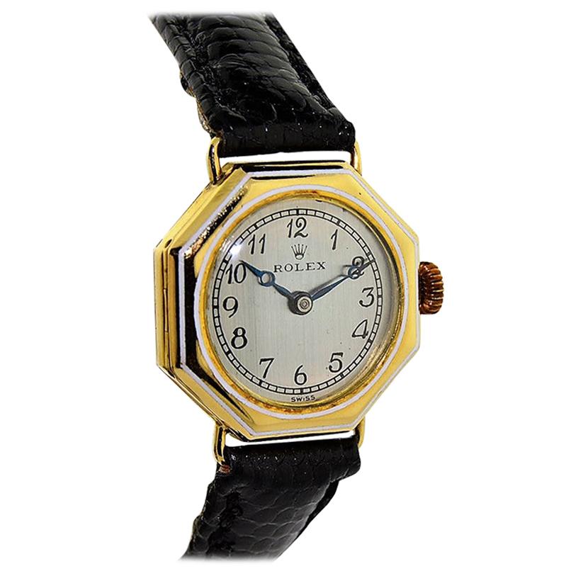 Rolex Ladies Yellow Gold Enamel Inlay Octagonal Manual Watch, 1920's