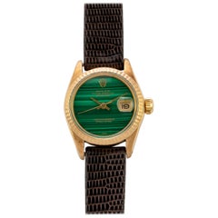 Retro Rolex Ladies Yellow Gold Malachite Dial Datejust Automatic Wristwatch, 1980s