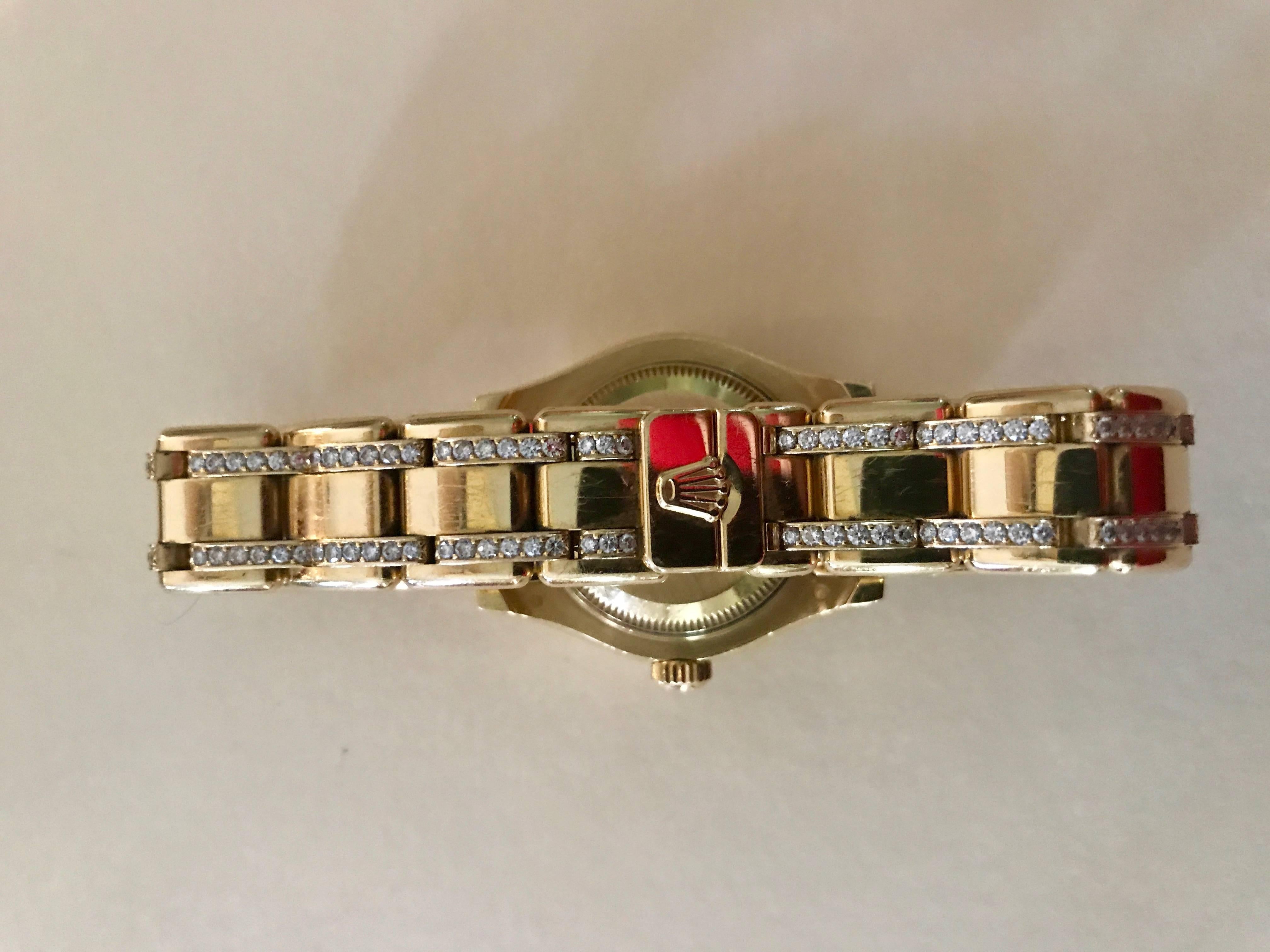 Rolex Ladies Yellow Gold Oyster Perpetual Datejust Pearlmaster Wristwatch In Excellent Condition For Sale In Spartanburg, SC