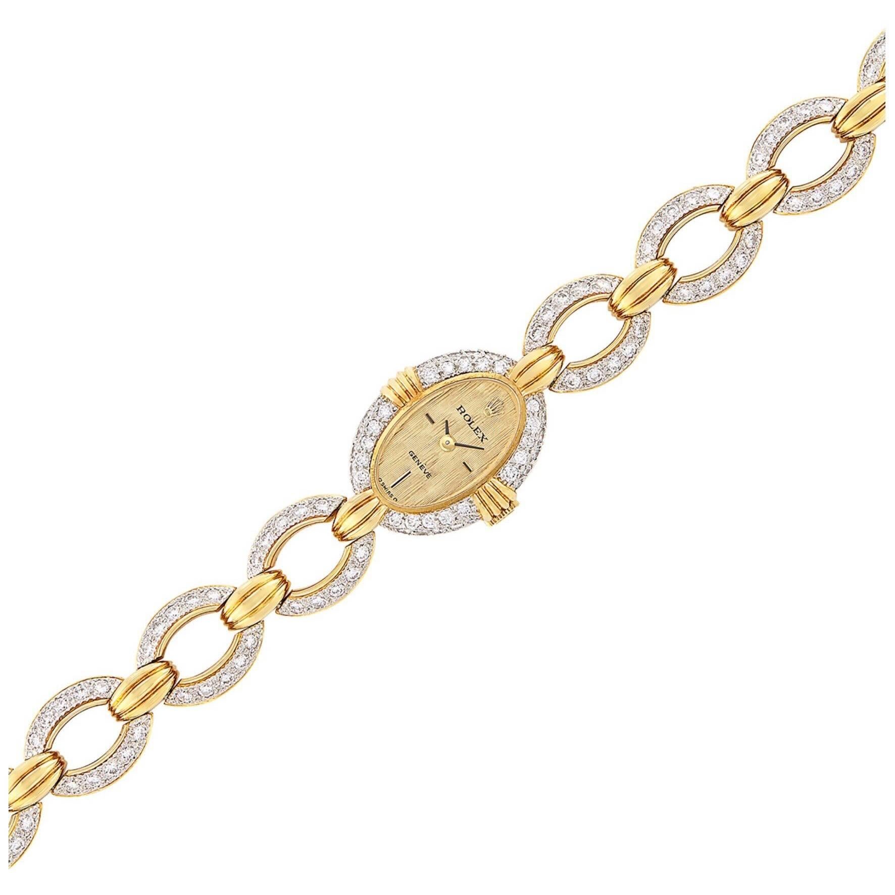 Rolex Ladies Yellow Gold Platinum Diamond mechanical Wristwatch