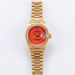 Rolex Ladies Yellow Gold President Coral Dial Datejust Automatic Wristwatch