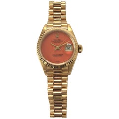 Rolex Ladies Yellow Gold President Coral Dial Datejust Automatic Wristwatch