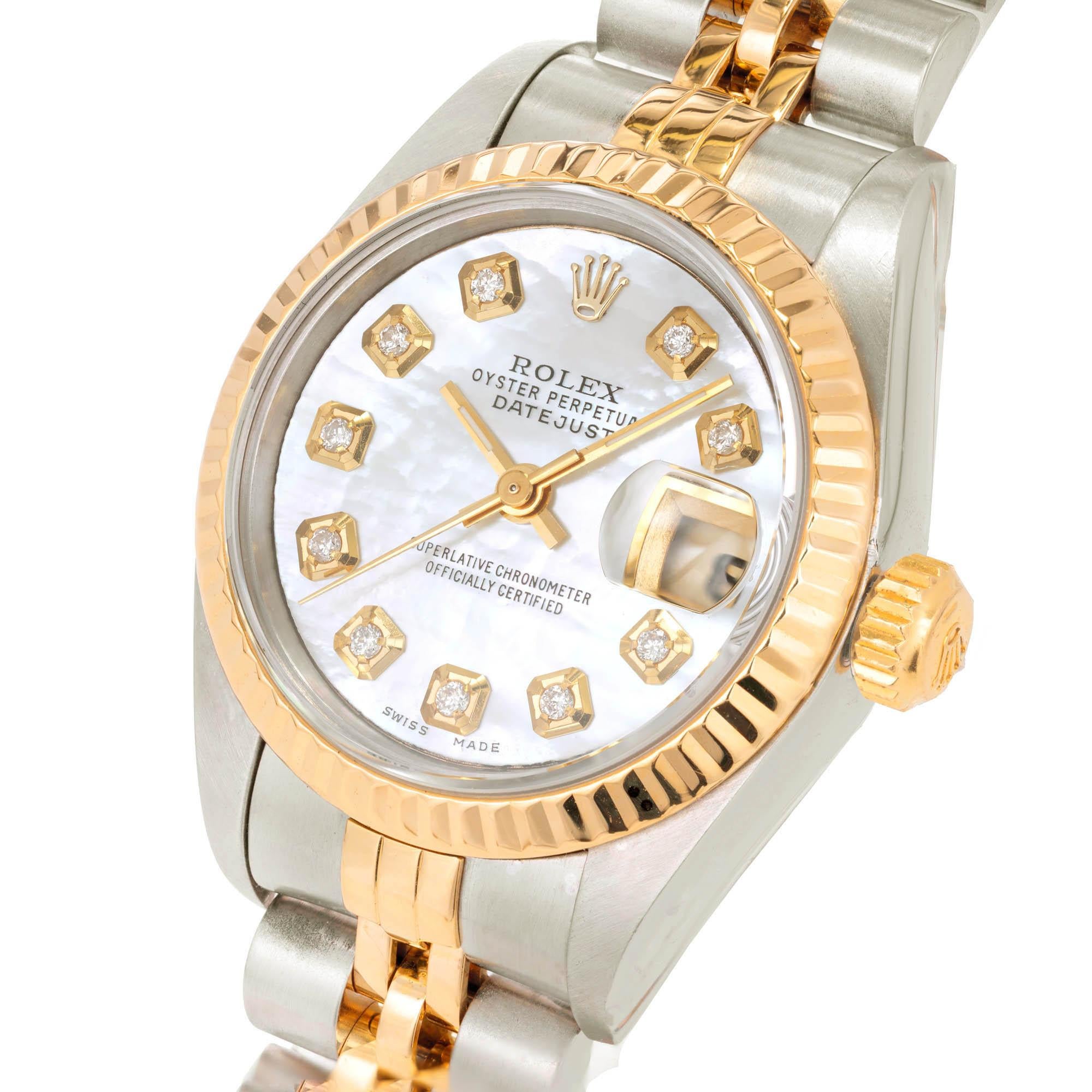 Round Cut Rolex Ladies Yellow Gold Stainless Steel Date Just Wristwatch Ref 69173