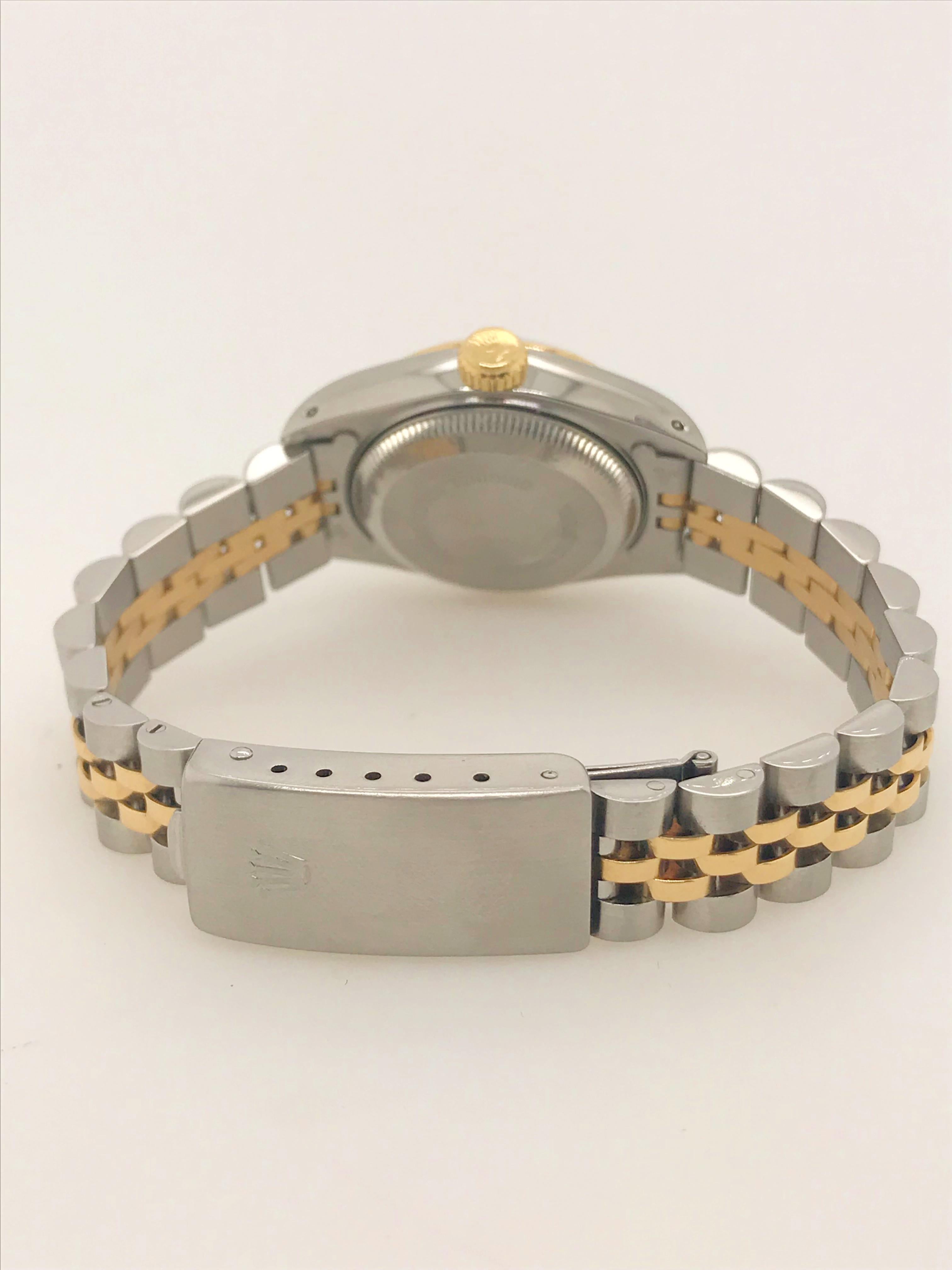 Round Cut Rolex Ladies Yellow Gold Stainless Steel Diamond Datejust Wristwatch, circa 1990