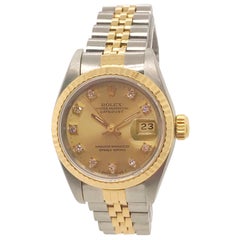 Rolex Ladies Yellow Gold Stainless Steel Diamond Datejust Wristwatch, circa 1990