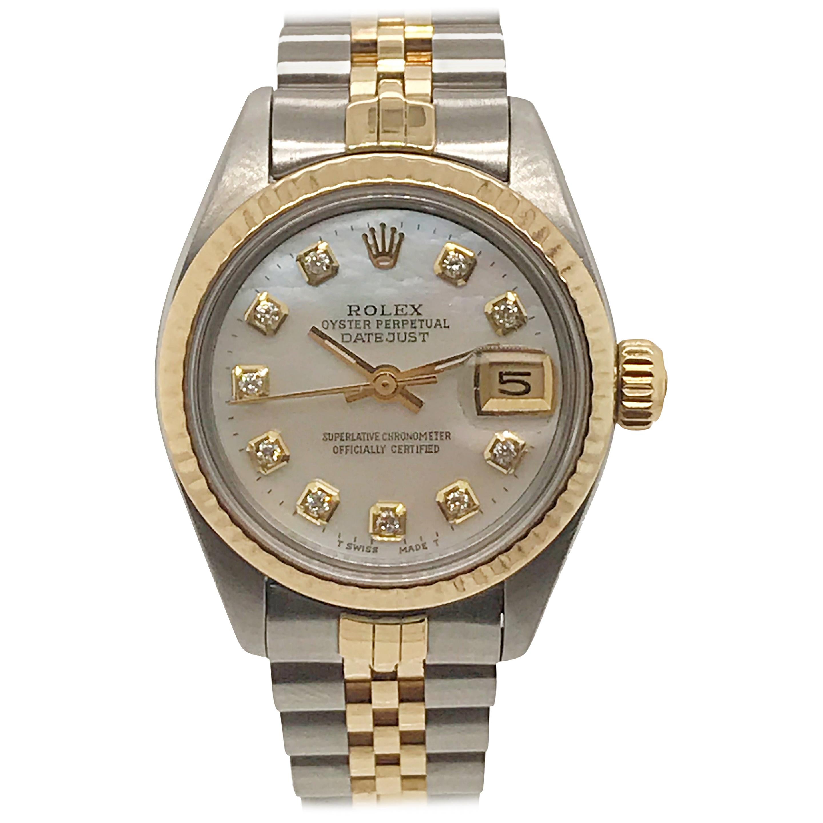 Rolex Ladies yellow gold Stainless Steel Diamond Dial Date wristwatch, c 1983